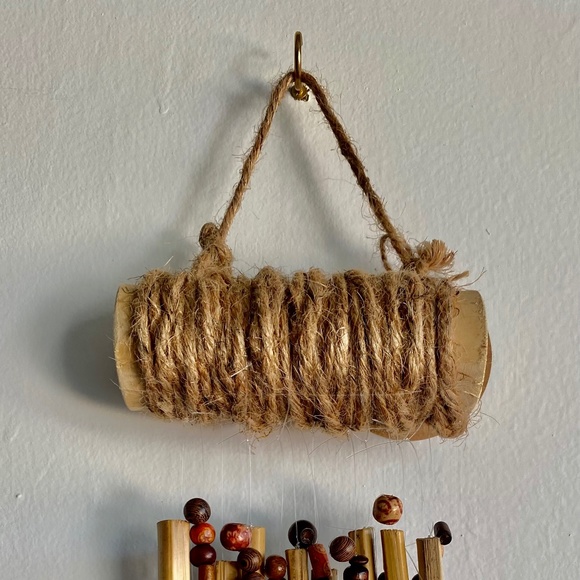 12” x 5” Rear View Mirror Wind-chime Made of Bamboo and Beads - Picture 2 of 4